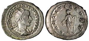 Roman Imperial. Gordian III AD 238-244 AR Antoninianus. 5.00 g, 23 mm. LAETITIA - Picture 1 of 3