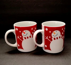 Crate & Barrel Christmas Snowman Mugs Set Of 2 - Picture 1 of 6