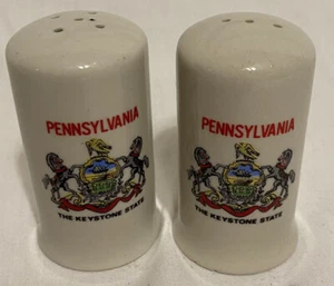 Pennsylvania Salt & Pepper Shakers White 2-3/4 X 1-1/2" Pennsylvania Crest&Logo - Picture 1 of 6