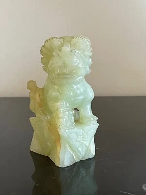 Vintage Chinese Hand Carved Green Jade Jadeite Foo Lion Foo Dog Sculpture - Image 1 of 4