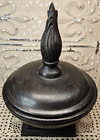Boho Style Black Wooden Decorative Urn w/ Finial Handle on Lid (read)