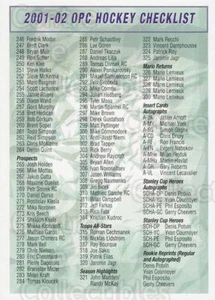 2001-02 O-Pee-Chee Checklist Green #2 Checklist - Picture 1 of 1