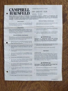 Pistola per grasso ad aria Campbell Hausfeld TL1037 manuale operativo IN230400AV 1/92 - Foto 1 di 2