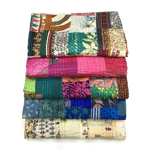 Vintage Silk Patchwork Patola Kantha Quilt wholesale Lot Bohemian Kantha Quilts - Image 1 of 4