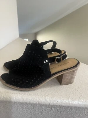 Chinese Laundry Perforated Black Suede Block Heel Bootie Sandals Shoes Women 10 - Image 1 of 4