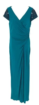 BADGLEY MISCHKA Evening Dress Gown Womens Size 8 Teal Beaded Cap Sleeve Gala NWT - Image 1 of 4