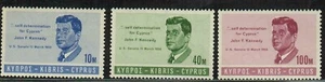 Satz von drei Briefmarken Zypern #251-253 John F Kennedy JFK postfrisch 1965 kostenloser US-Versand - Bild 1 von 2