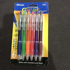 BAZIC Retractable Color Ball Pen 6 Piece Set 1789  - Picture 1 of 4