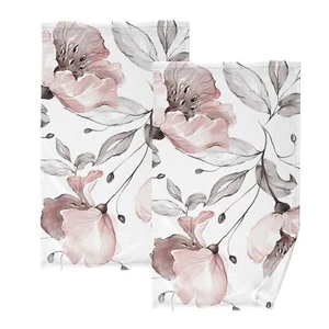 Pink Rose Flower Hand Towels Set of 2 16"x28" Decorative Cotton Soft Absorbent - Picture 1 of 8