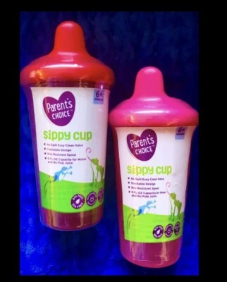 Parents Choice 2pk SIN DERRAMES tazas para sorber 9oz, apilables, resistentes a mordeduras ROJO Y ROSA Foto 1 de 4