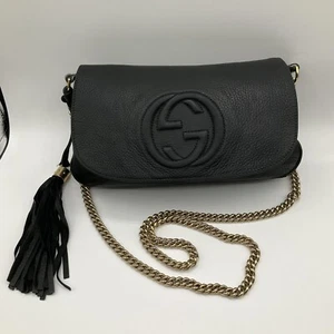 Gucci Soho GG Black Leather Chain Crossbody Handbag Purse - Picture 1 of 21