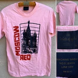 Vintage Moscow Red T Shirt Single Stitch Touch Of Gold Size M Medium Pink - Picture 1 of 12