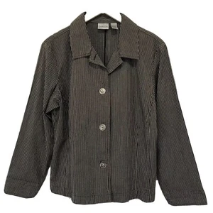 Top de trabajo profesional Chicos Blazer talla 2 grande marrón bronceado a rayas con botones para mujer - Imagen 1 de 10