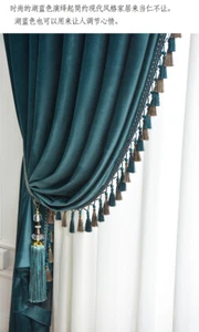 Gehobener amerikanischer dicker seeblauer Flunnel Samt Stoff Vorhang Tüll Gardine um 1868 - Bild 1 von 11