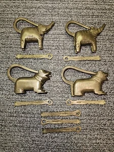 VTG Chinese Puzzle Brass Locks Set Of Dogs And A Set Of Elephants ,7 Keys - Picture 1 of 5