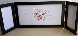 Japanese folding screen Cherry blossom & wisteria embroidery BYOBU h11.8" *149 - Picture 1 of 8