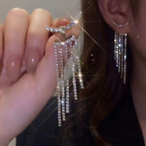 Women Silver Sparkle Drop Earrings Crystal Rhinestone Jewellery Diamante Earring