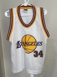 Vintage 90s Kids Town Youth LA Lakers Shaq Basketball Jersey 34 Size L PLS READ - Picture 1 of 3