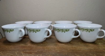 Vintage Corelle Spring Blossom Green Crazy Daisy Coffee Tea Cups Set of 8 Retro - Image 1 of 4