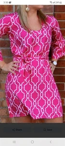 Escapada Hot Pink Preppy Etuikleid M Selbstgürtel Glockenärmel Resort Strand Sommer - Bild 1 von 9