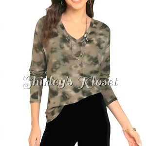 SONOMA Everyday Tee Green Tie Dye Print V-Neck Long Sleeve Cotton size M/L - Picture 1 of 11