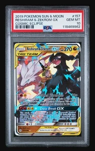 Pokemon Sun And Moon Reshiram & Zekrom Gx #157 Tag Team Cosmic Eclipse PSA 10 - Picture 1 of 2