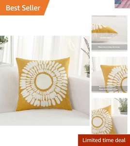 Funda de almohada bordada amarillo mostaza 18x18 para encanto de granja - Imagen 1 de 9