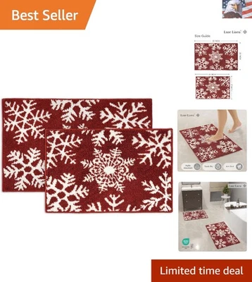Набор из 2 рождественских ковриков для ванны со снежинками, очень мягкие и впитывающие, машинные... - Изображение 1 из 4