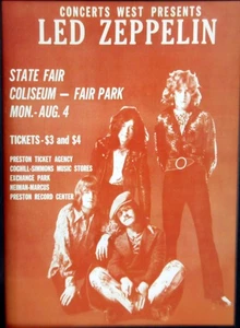 LED ZEPPELIN Concert Window Poster - Dallas State Fair 1969 - reprint 41x 29cm - Picture 1 of 2
