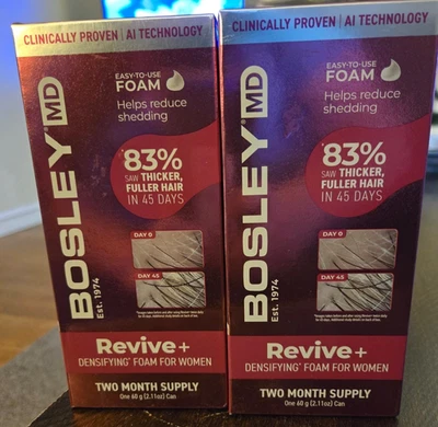 ¡NUEVO! 2 BOSLEY MD REVIVE+ ESPUMA DENSIFICANTE MUJER SUMINISTRO PARA DOS MESES 2,1 OZ LATA Foto 1 de 2