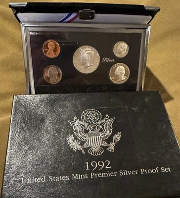 1992-S U.S. Mint Premier Silver Proof 5-Coin Set, OGP w/ COA, Velvet Case/Stand - Image 1 of 2