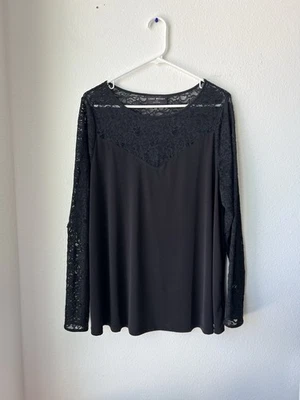 Lane Bryant Black Top W/ Lace Sleeves Sz 14/16 - Image 1 of 4