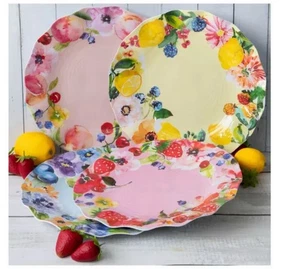 Set Of 4 Melamine Dessert Plates 10”Fruit & Flower New - Picture 1 of 5