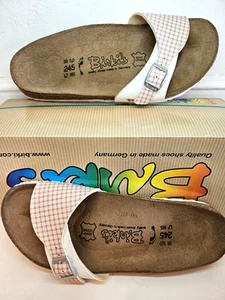 BIRKENSTOCK BIRKI'S SLIDES NARROW FIT UK 5 EU 38 BEIGE & WHITE CHECK NARROW - Picture 1 of 7