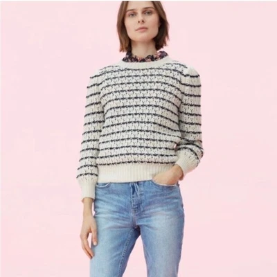 全新带标签 LA VIE BY REBECCA Taylor Pointelle 条纹针织套衫毛衣 XS 码 — 第 1/4 张图片