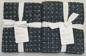 Pottery Barn Arlo Cross Stitch Quilted Euro 2-Shams 26" x 26" Indigo Blue - Picture 1 of 2