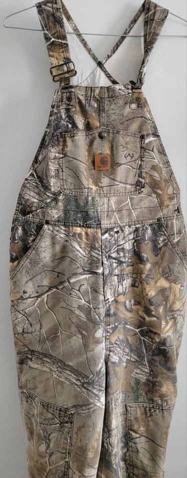 Carhartt Camo Insulated Bibs Youth 14 Realtree Thermal Hunting Canvas Overalls  - Image 1 of 4