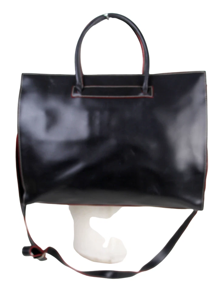 BOLSO DE HOMBRO ORGANIZADOR DE MANO DE NEGOCIOS PARA PORTÁTIL CUERO GENUINO RIBETE ROJO NEGRO LODIS Foto 1 de 4