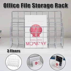 Three Layer Iron Office Document Organizer Rack Magazine Storage Shelf Bookshelf - Picture 1 of 12