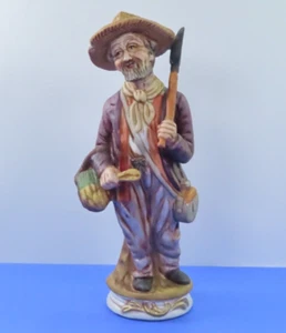 Vintage Ceramic 9.5" Statue Figurine of Old Man Miner w/ Shovel & Basket - Picture 1 of 21
