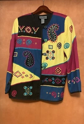 Vintage Indigo Moon Wearable Art Womens S Jacket Blazer Patchwork Embroidered  - Image 1 of 3