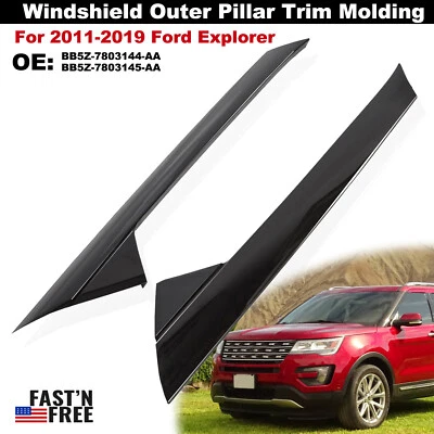 Fit 2011-2019 Ford Explorer Pair Windshield Outer Pillar Trim Molding Left Right - Image 1 of 4