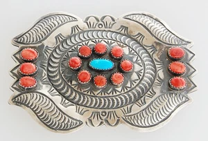 Hebilla de cinturón de plata esterlina hecha a mano navajo nativo americano por Shawn Cayatineto - Imagen 1 de 2