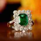 3 Ct Emerald Cut Lab-created Green Emerald Engagement Ring 14k White Gold Finish