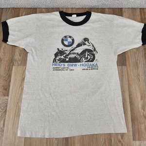 Vintage BMW Motorcycle Ringer T-Shirt Heid's Sales Service Graphic Tee Medium - Imagen 1 de 15