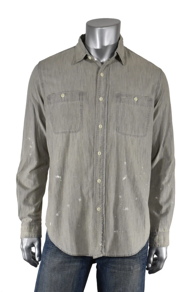 Polo Ralph Lauren 100 Cotton Grey Paint Spatter Chambray L/s Shirt - L