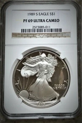 1989 S NGC PF 69 ULTRA CAMEO PROOF AMERICAN SILVER EAGLE!! ⭐290⭐V 71⭐ - Image 1 of 2