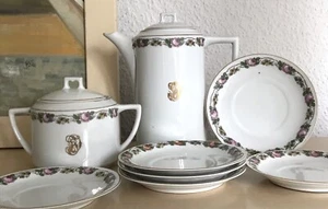Raccolta Porcellana Antica Residui Servizio Caffè Rose Scatola Legatura Monogramma TD - Foto 1 di 24