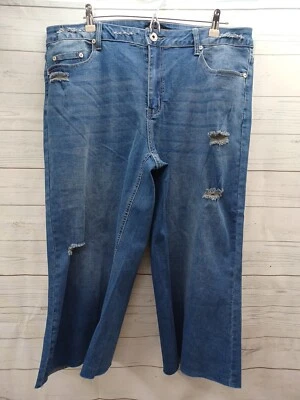 Ashley Stewart Capri Blue Jeans Denim Distressed Sz 18 NWT $49.50 Stretch  - Image 1 of 4