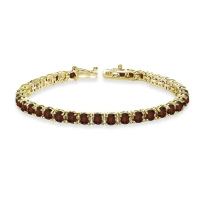 Round-cut 4mm Garnet Tennis Bracelet in Gold Plated Sterling Silver - Image 1 of 3